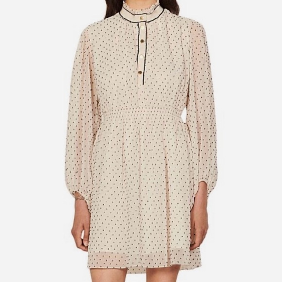 Sandro Dresses & Skirts - Sandro Cream Polka Dot Long-Sleeve Dress